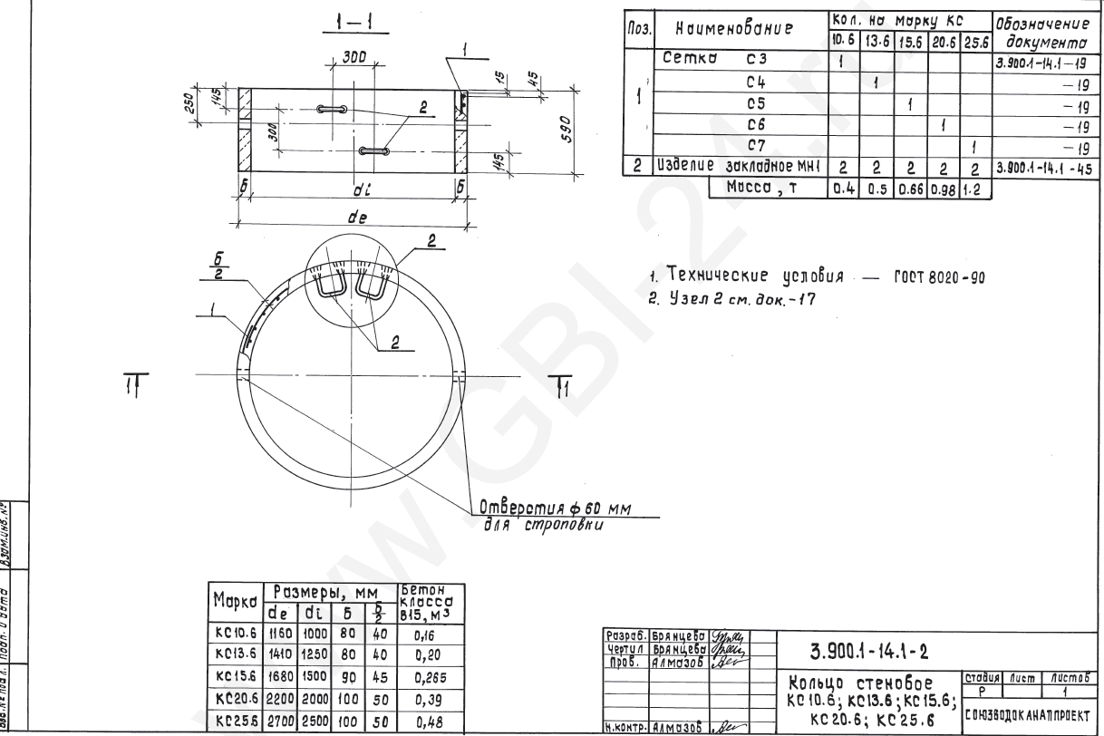 Кольцо стеновое КС 20-6 серия 3.900.1-14