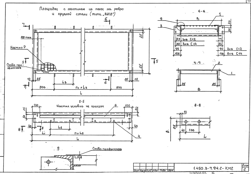 Серия 1.450.3-7.94 Лестницы, площадки, стремянки и ограждения стальные для  производственных зданий промышленных предприятий. Выпуск 2 Конструкции из  горячекатаных профилей. Чертежи КМ